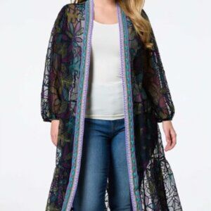 Cato Collection Tiered Floral Embroidered Duster Kimono XL